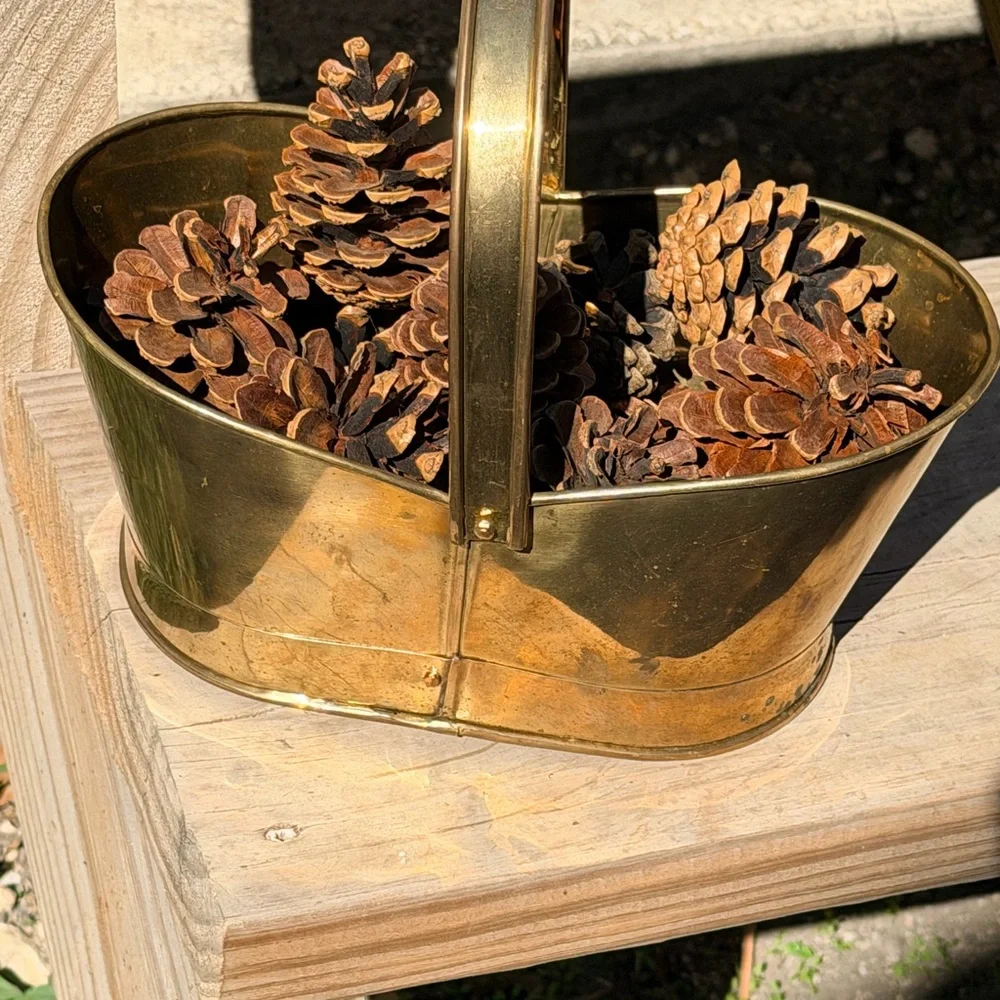 Vintage Solid Brass Bucket with Handle • Patina Decor‎ Piece